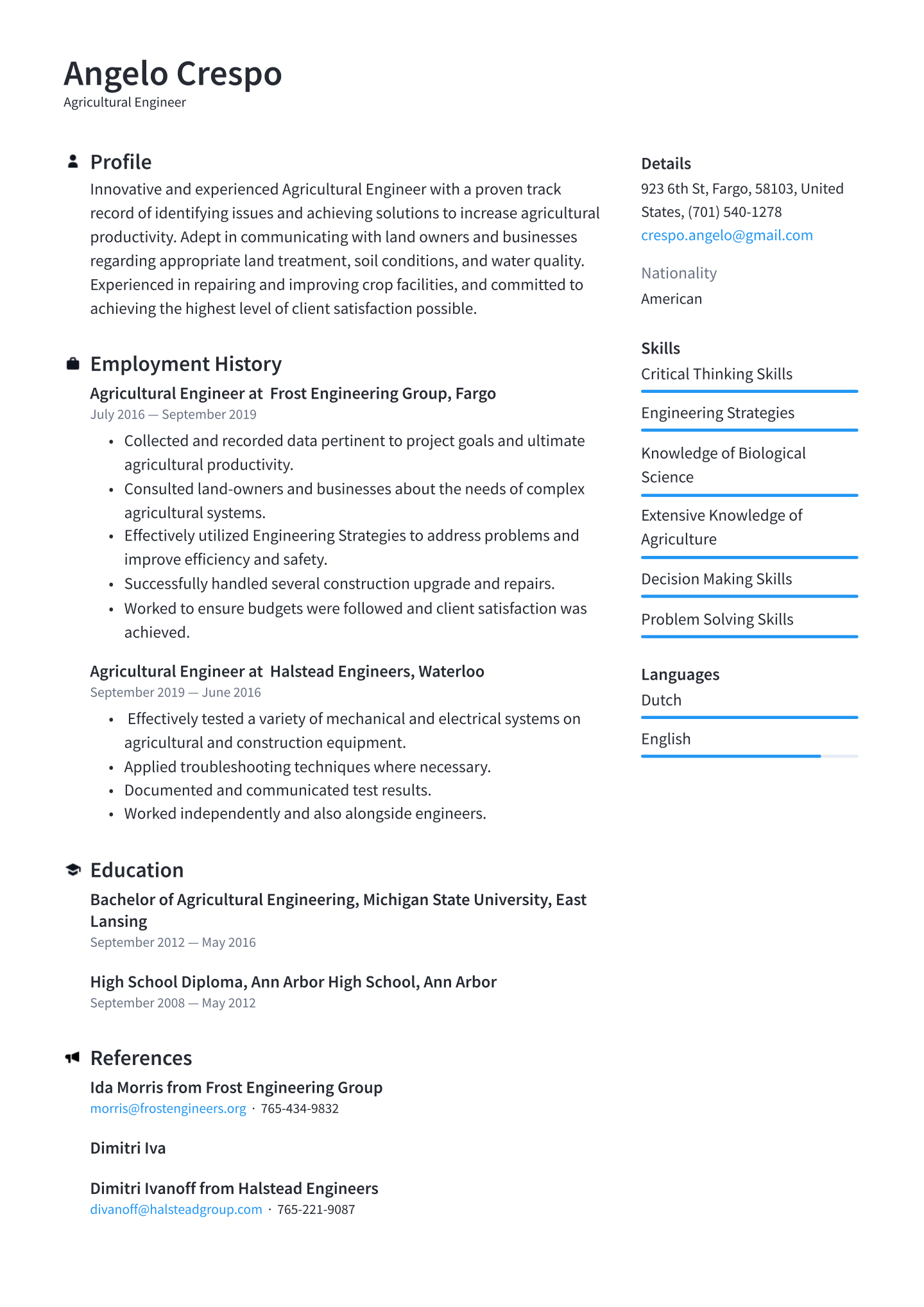 Agricultural Engineer Resume Examples Writing Tips 2020 intended for size 1440 X 2036