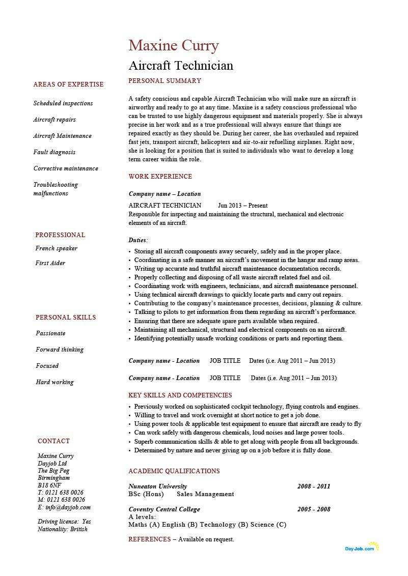 Aircraft Technician Resume Resume Template Examples Job with regard to proportions 801 X 1132