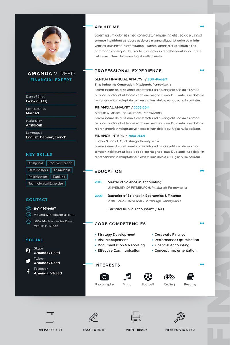 Amanda V Reed Financial Expert Resume Template 66868 with measurements 800 X 1200