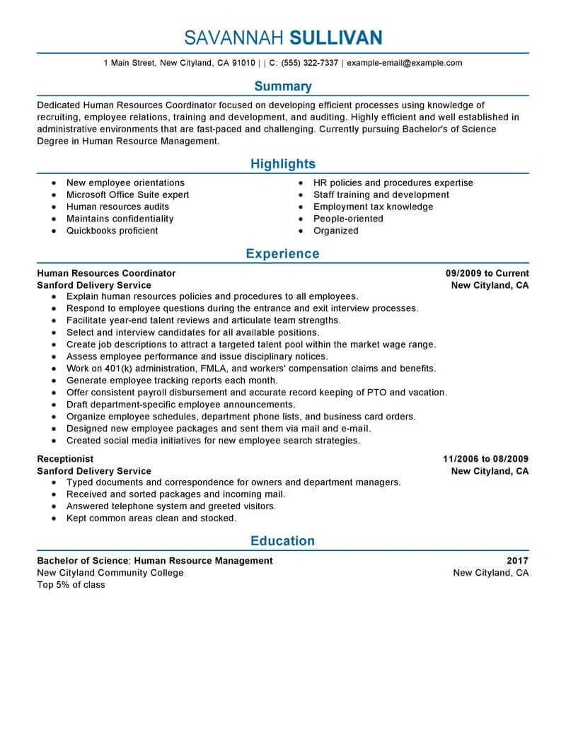 Amazing Human Resources Resume Examples Livecareer intended for sizing 800 X 1035