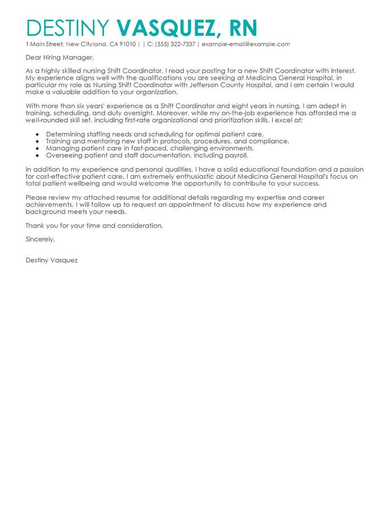 Amazing Shift Coordinator Cover Letter Examples Templates intended for dimensions 800 X 1035