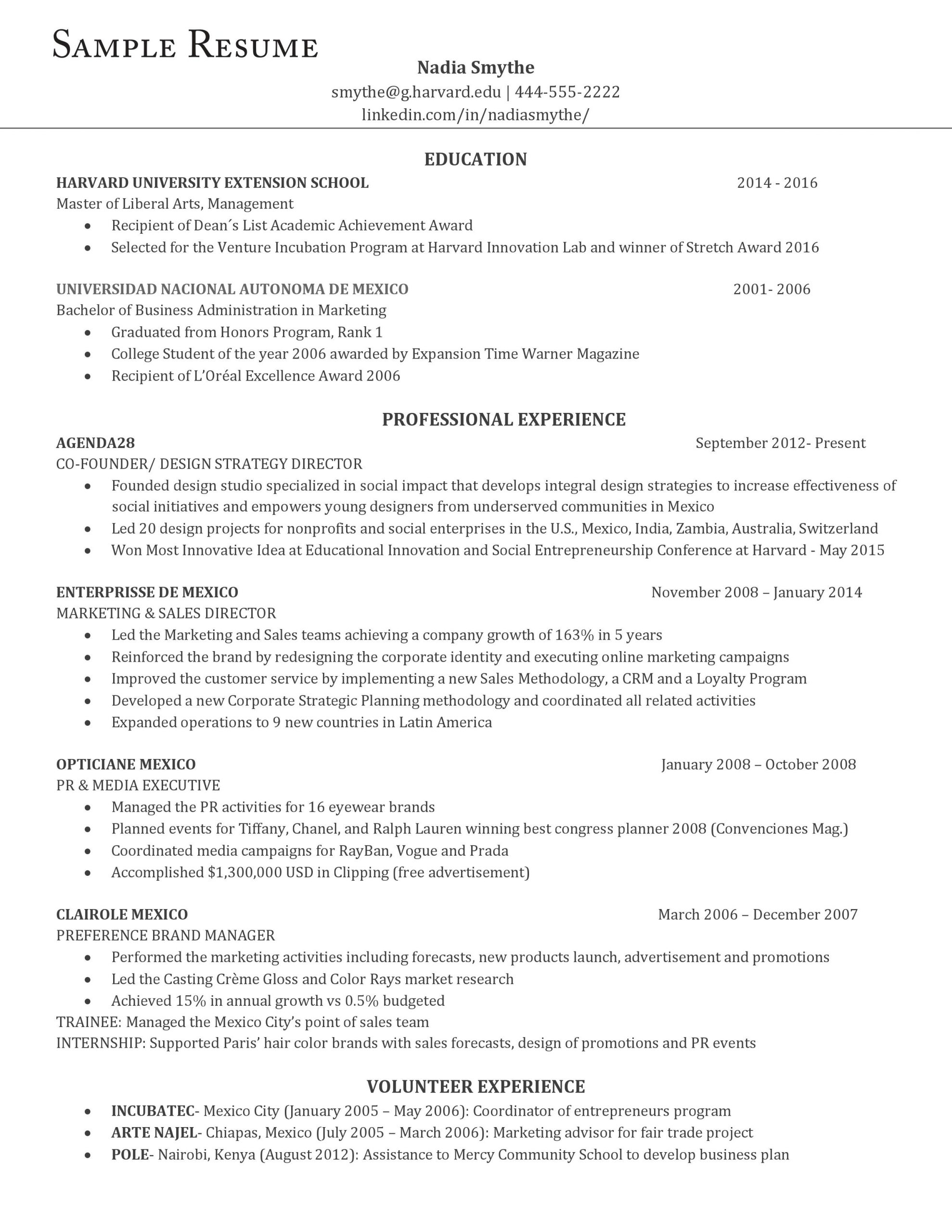 An Example Of The Perfect Resume According To Harvard intended for measurements 2550 X 3300