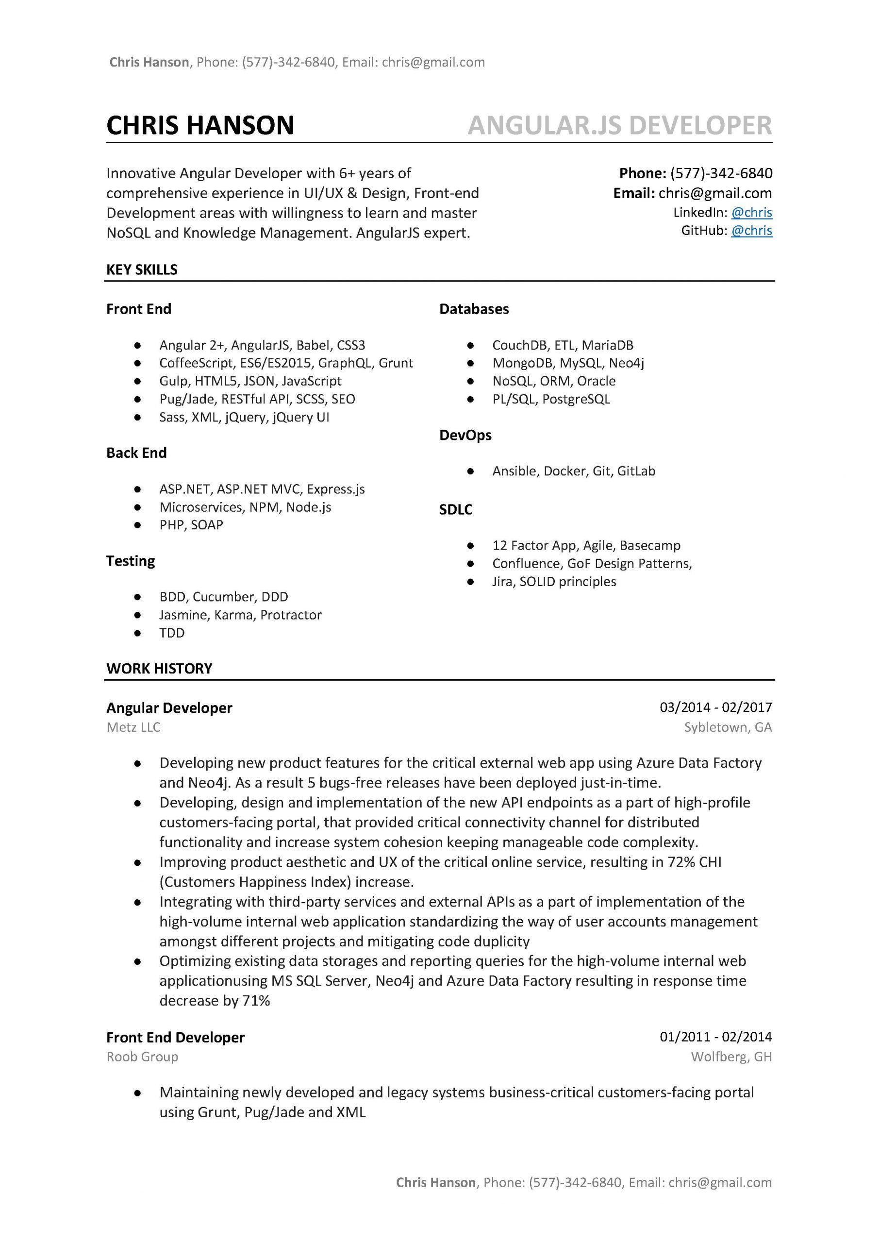 Angular Developer Resume Sample Template To Download 2019 inside sizing 2481 X 3508