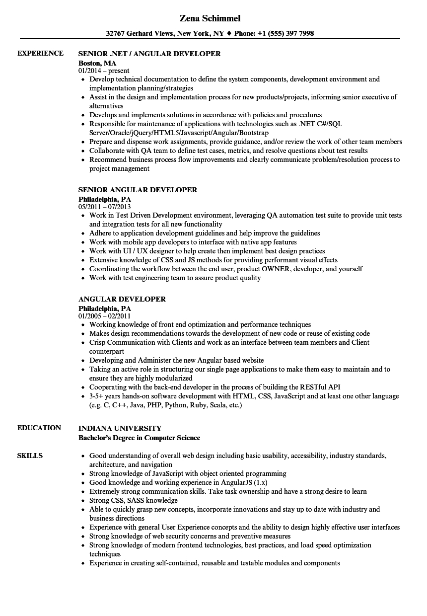 Angular Developer Resume Samples Velvet Jobs for measurements 860 X 1240