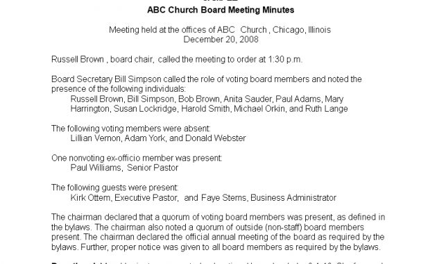 Annual Meeting Minutes Church Meeting Templates At regarding sizing 816 X 1056