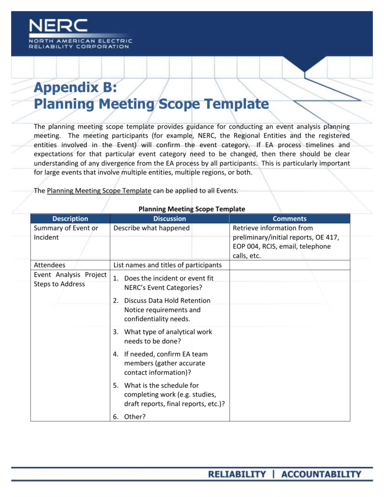 Appendix B Planning Meeting Scope Template throughout dimensions 791 X 1024