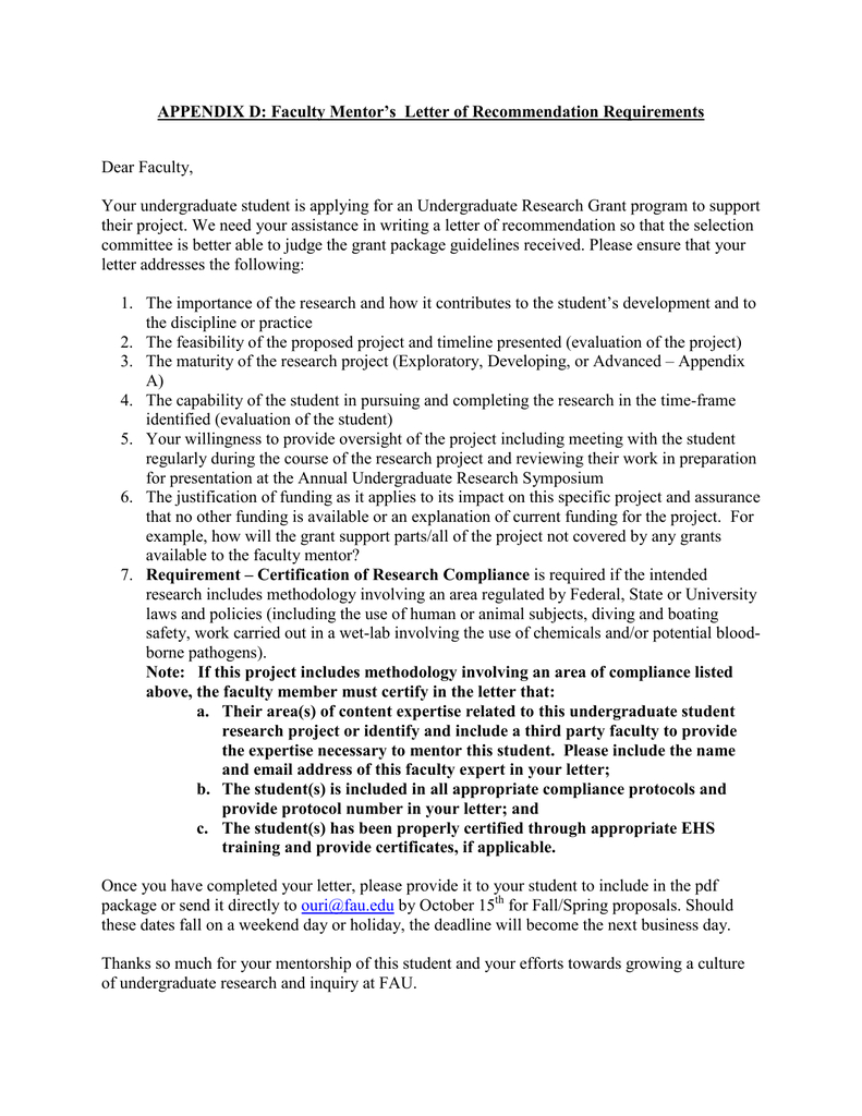 Appendix D Faculty Mentors Letter Of Recommendation throughout sizing 791 X 1024
