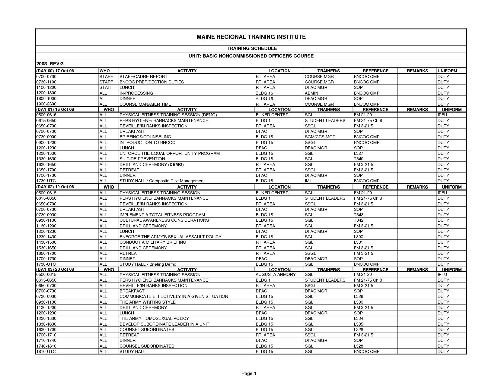 Army Training Schedule Form Debandje with sizing 1650 X 1275