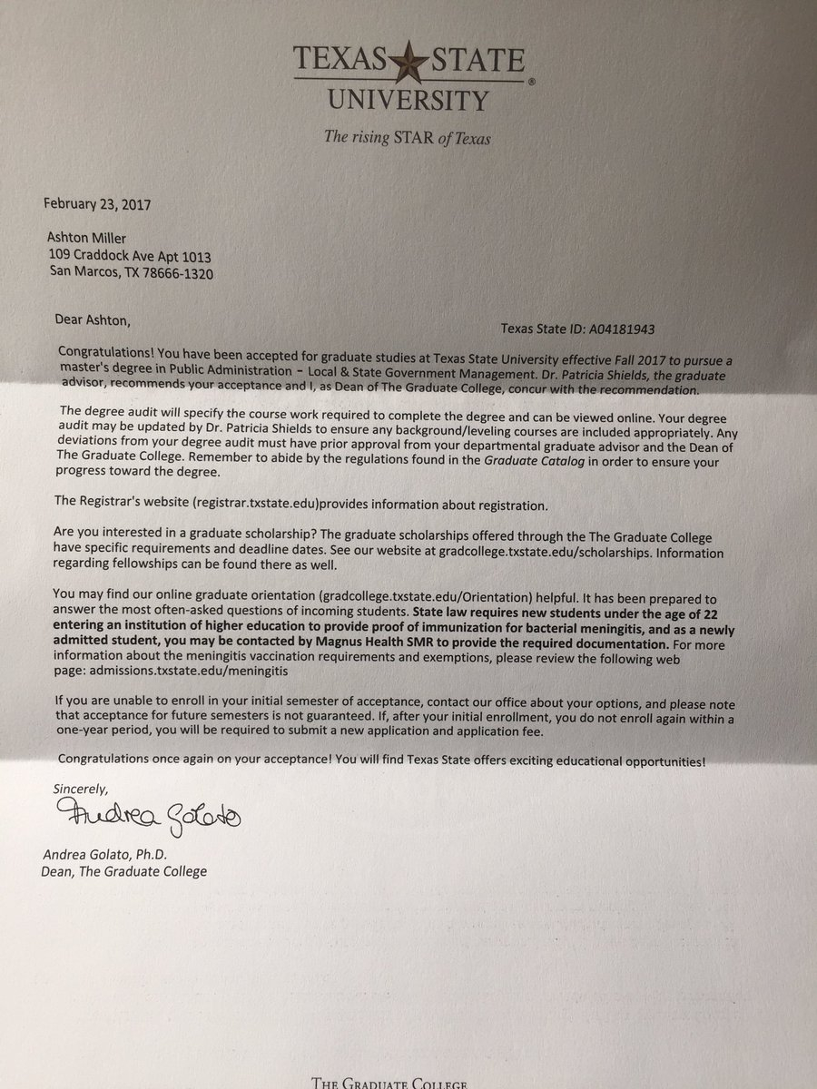 Ashton Miller On Twitter One Acceptance Letter Down intended for measurements 900 X 1200