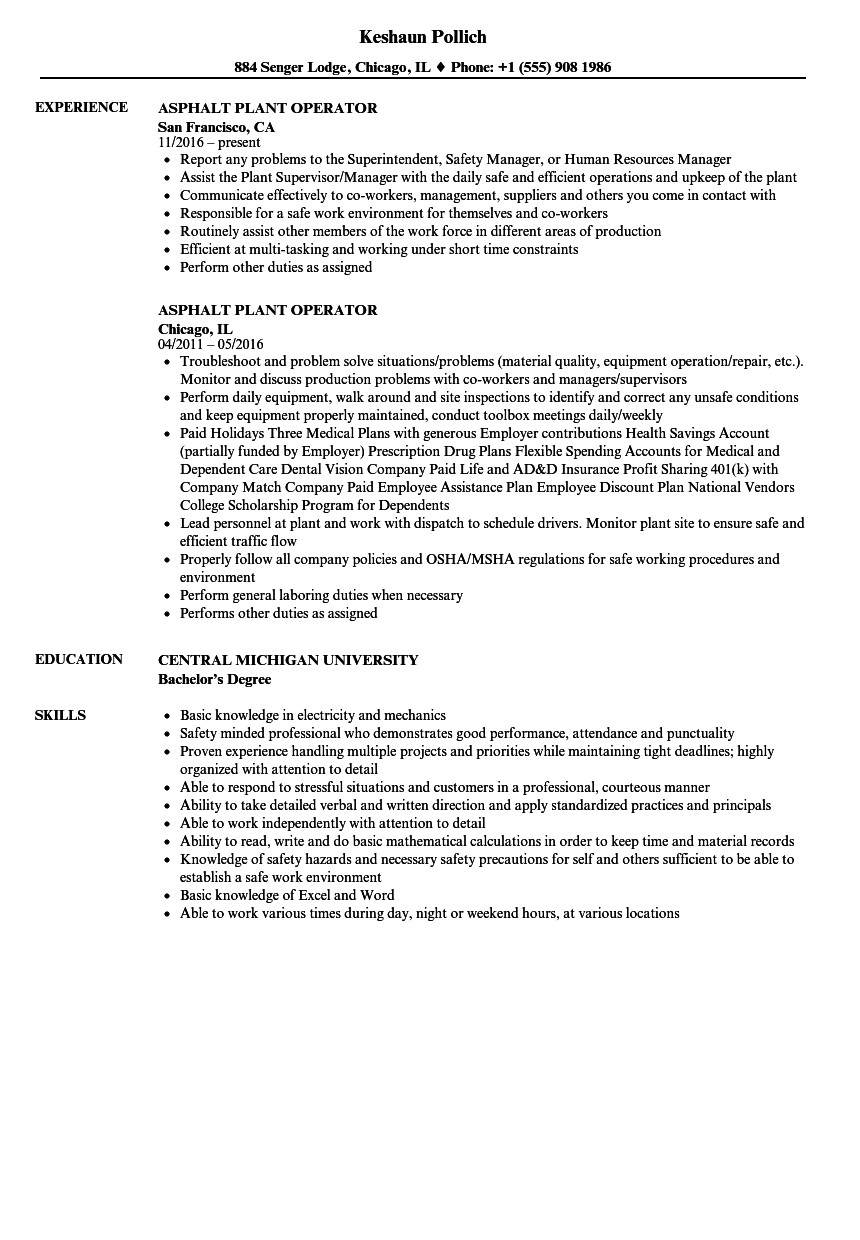 Asphalt Plant Operator Resume Samples Velvet Jobs regarding sizing 860 X 1240