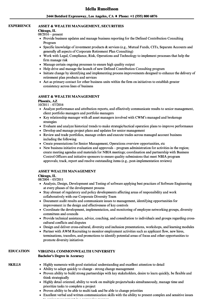 Asset Wealth Management Resume Samples Velvet Jobs for proportions 860 X 1240