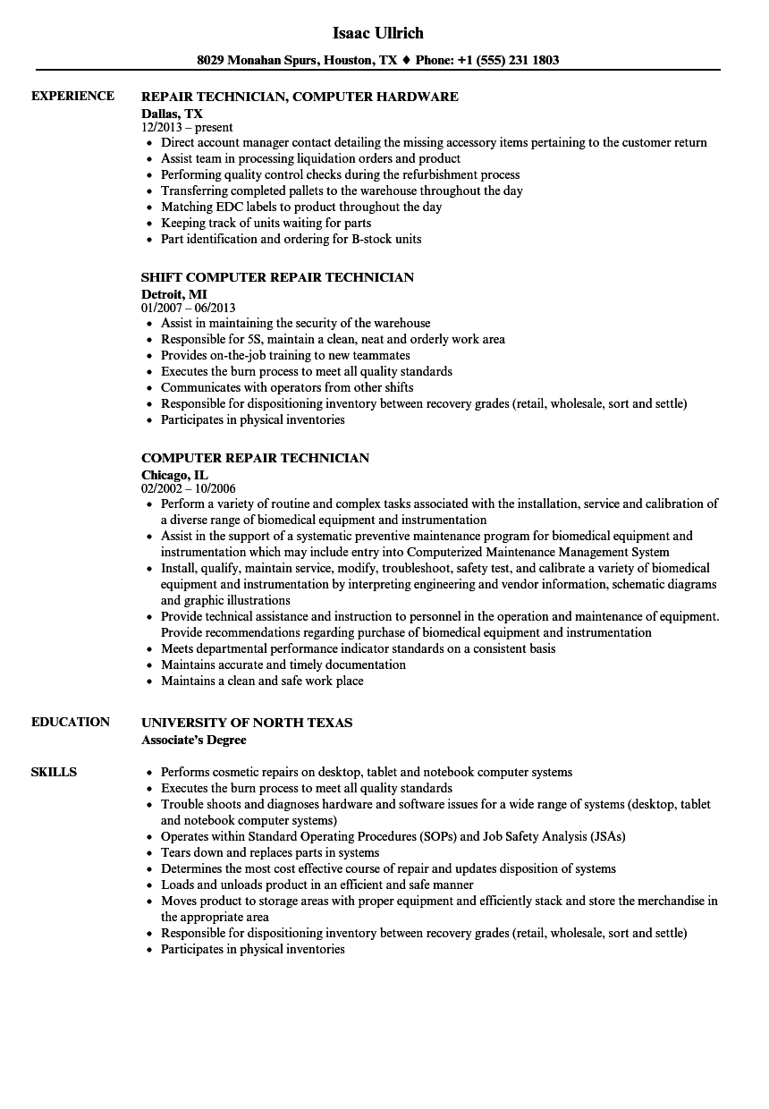 Associate Computer Technician Resume Enom intended for dimensions 860 X 1240