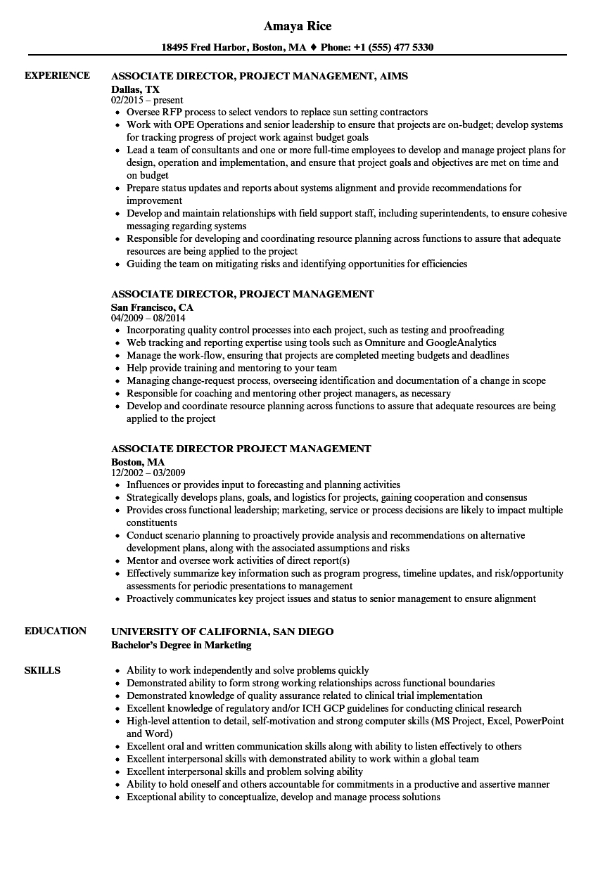 Associate Director Project Management Resume Samples regarding proportions 860 X 1240