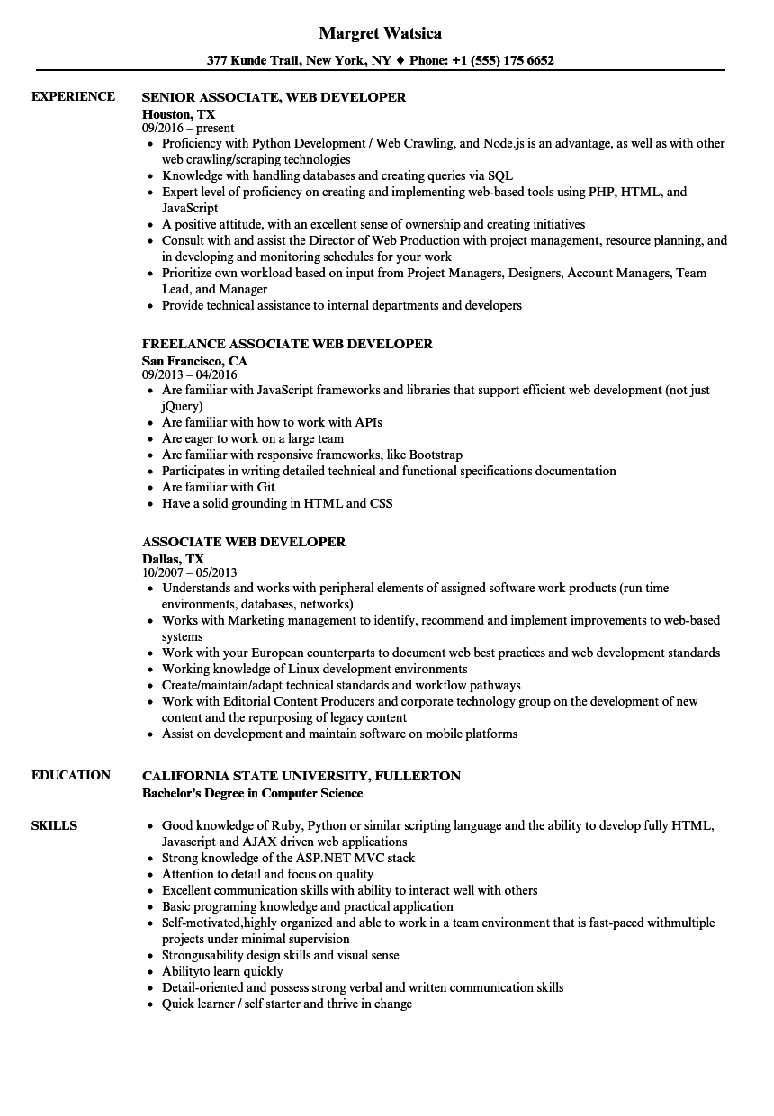 Associate Web Developer Resume Samples Velvet Jobs inside proportions 860 X 1240