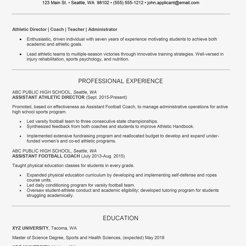 Athletic Director Cover Letter And Resume Examples within sizing 1000 X 1000