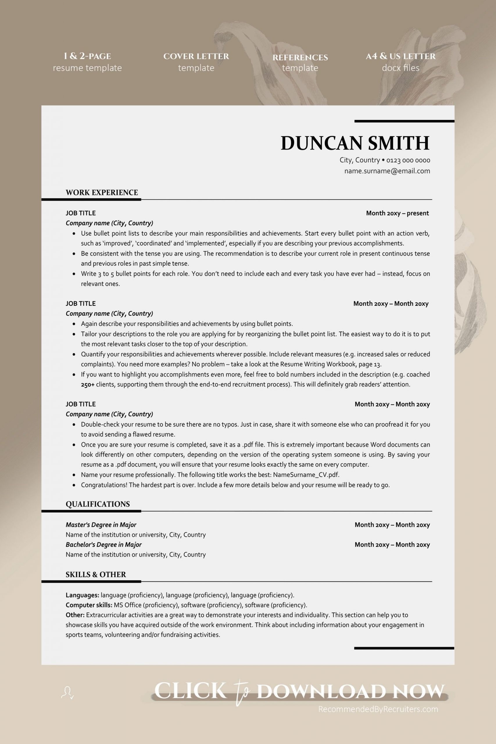 Ats Friendly Resume Template Instant Download One And Two in sizing 2000 X 3000