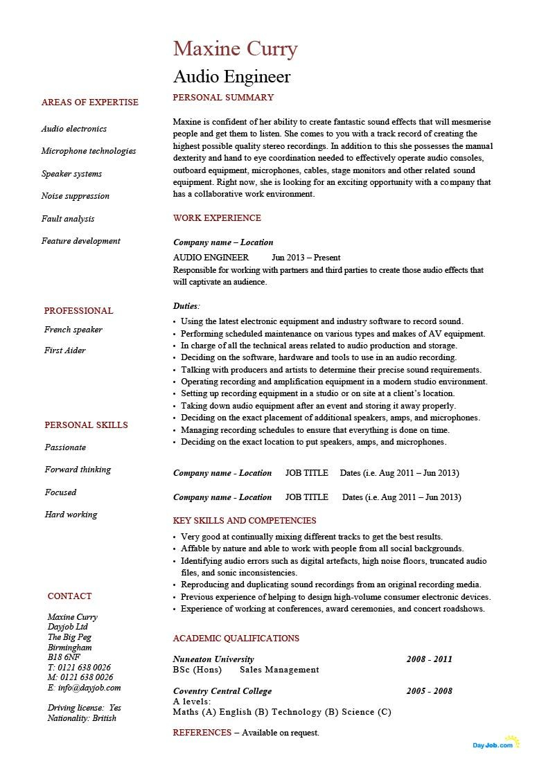 Audio Engineer Resume Audio Engineer Engineering Audio throughout measurements 801 X 1132