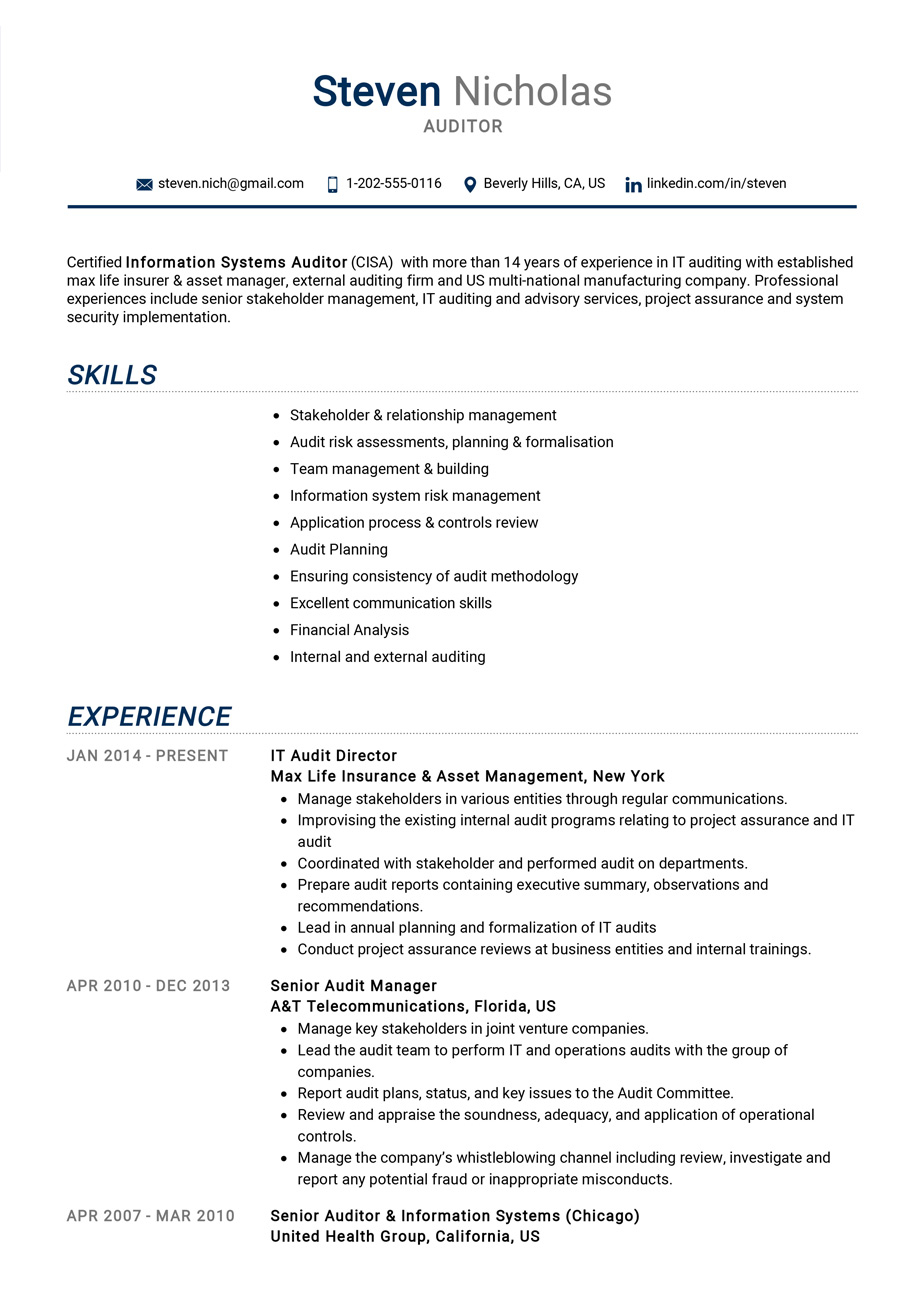 Auditor Resume Example Cv Sample Guide 2020 Resumekraft for dimensions 913 X 1293