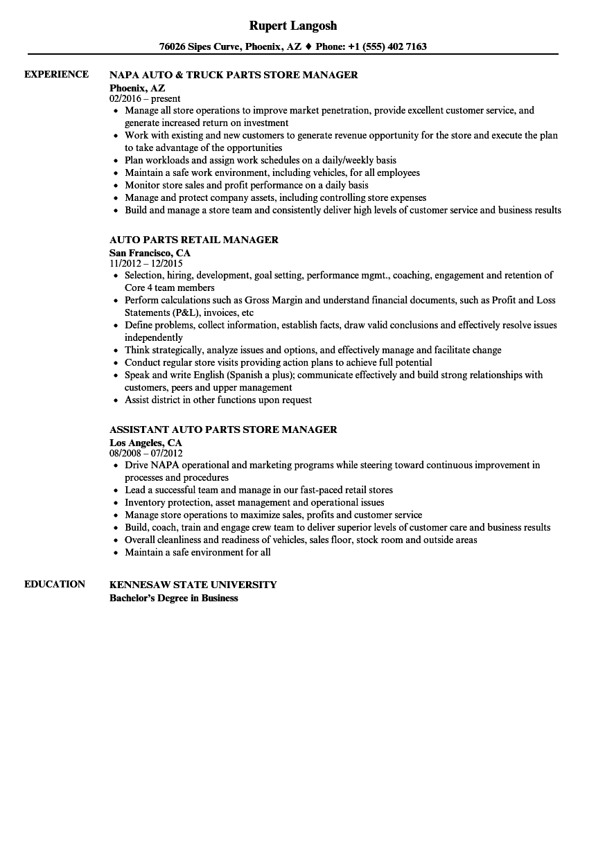 Auto Parts Manager Resume Akali with regard to dimensions 860 X 1240