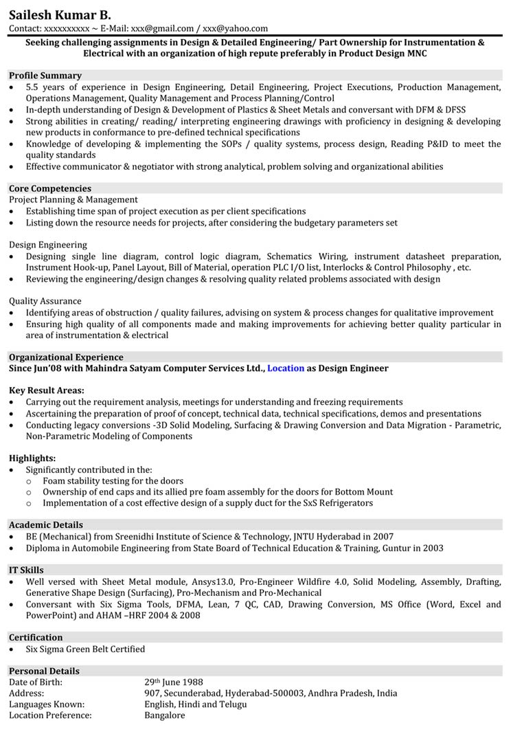 Automobile Resume Samples Mechanical Engineer Resume with dimensions 747 X 1065