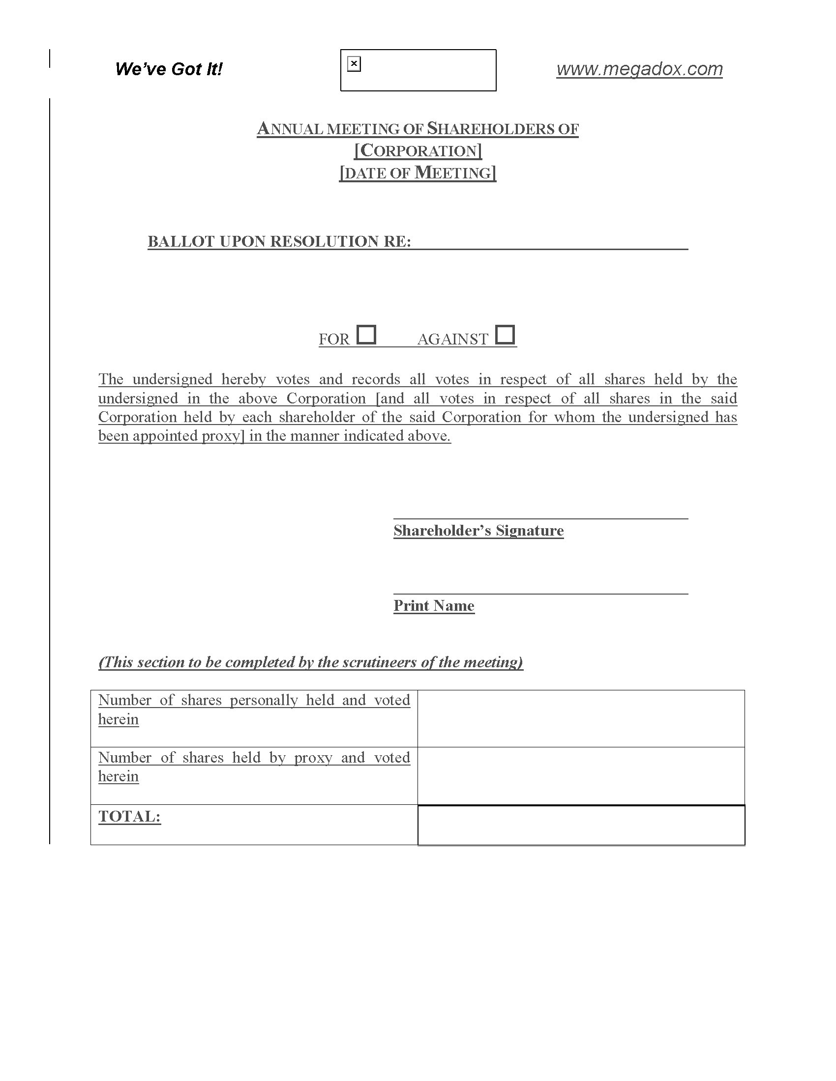 Ballot Form For Shareholder Meeting Legal Forms And intended for size 1700 X 2200