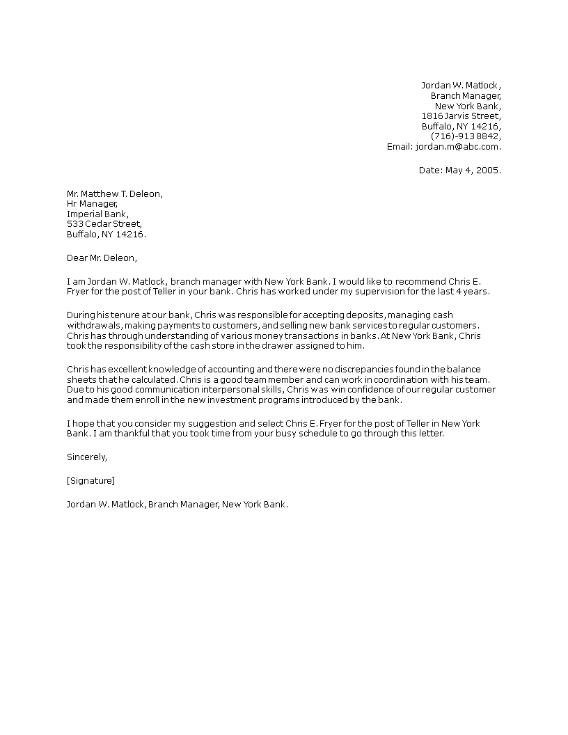 Bank Teller Recommendation Letter Debandje pertaining to measurements 816 X 1056