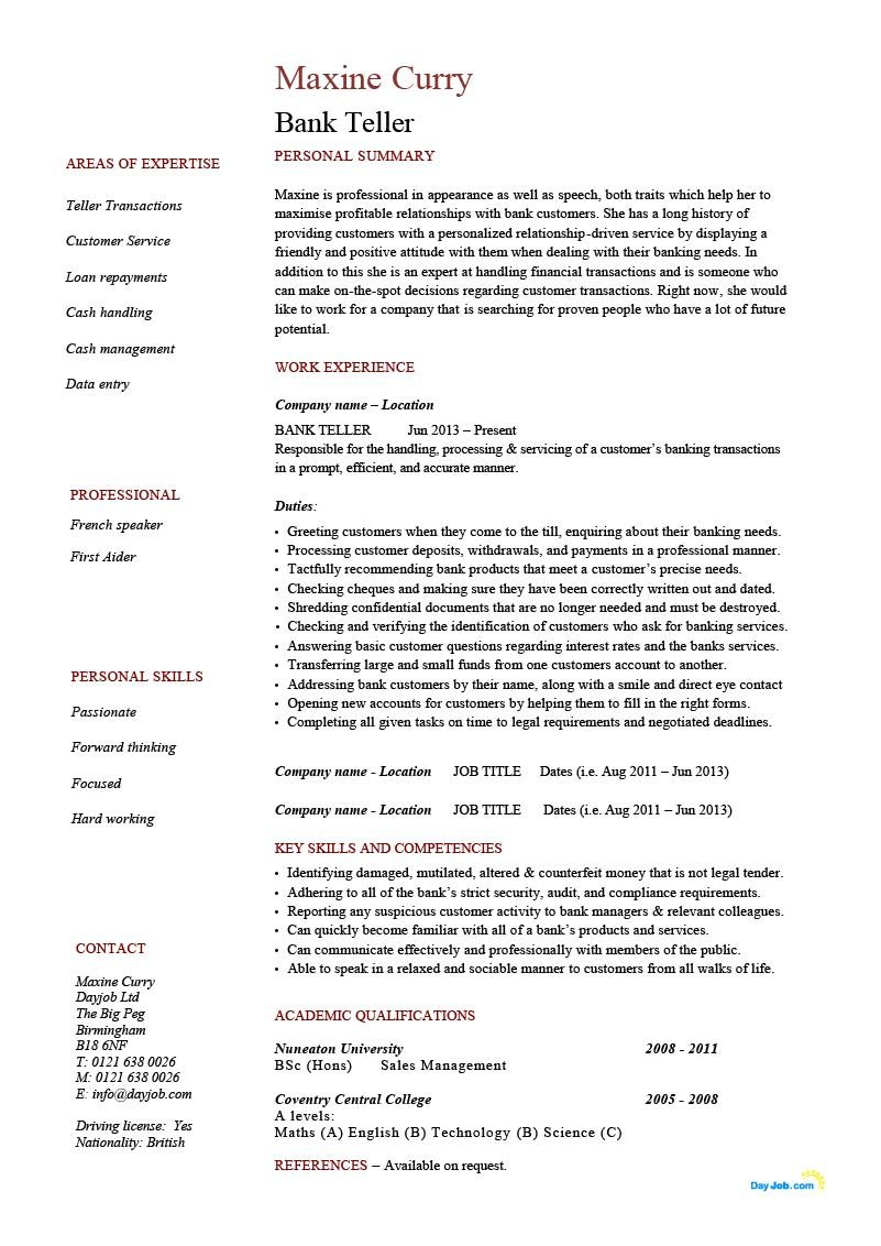 Bank Teller Resume Job Resume Examples Resume Template intended for measurements 801 X 1132