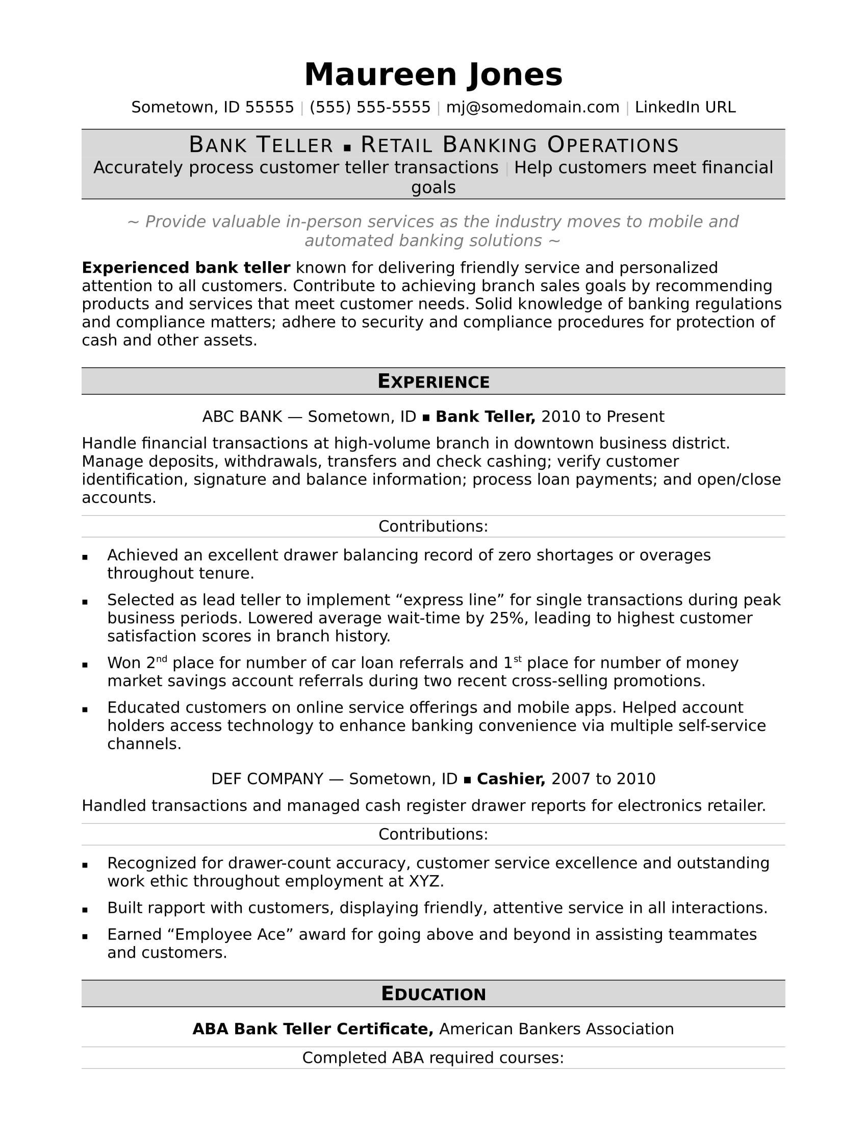 Bank Teller Resume Sample Monster pertaining to sizing 1700 X 2200