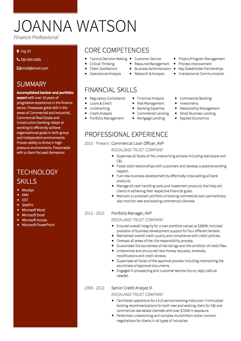 Banking Cv Examples Templates Visualcv within measurements 800 X 1134