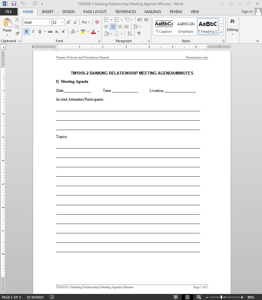 Banking Relationship Meeting Minutes Template Tm1050 2 for size 864 X 990