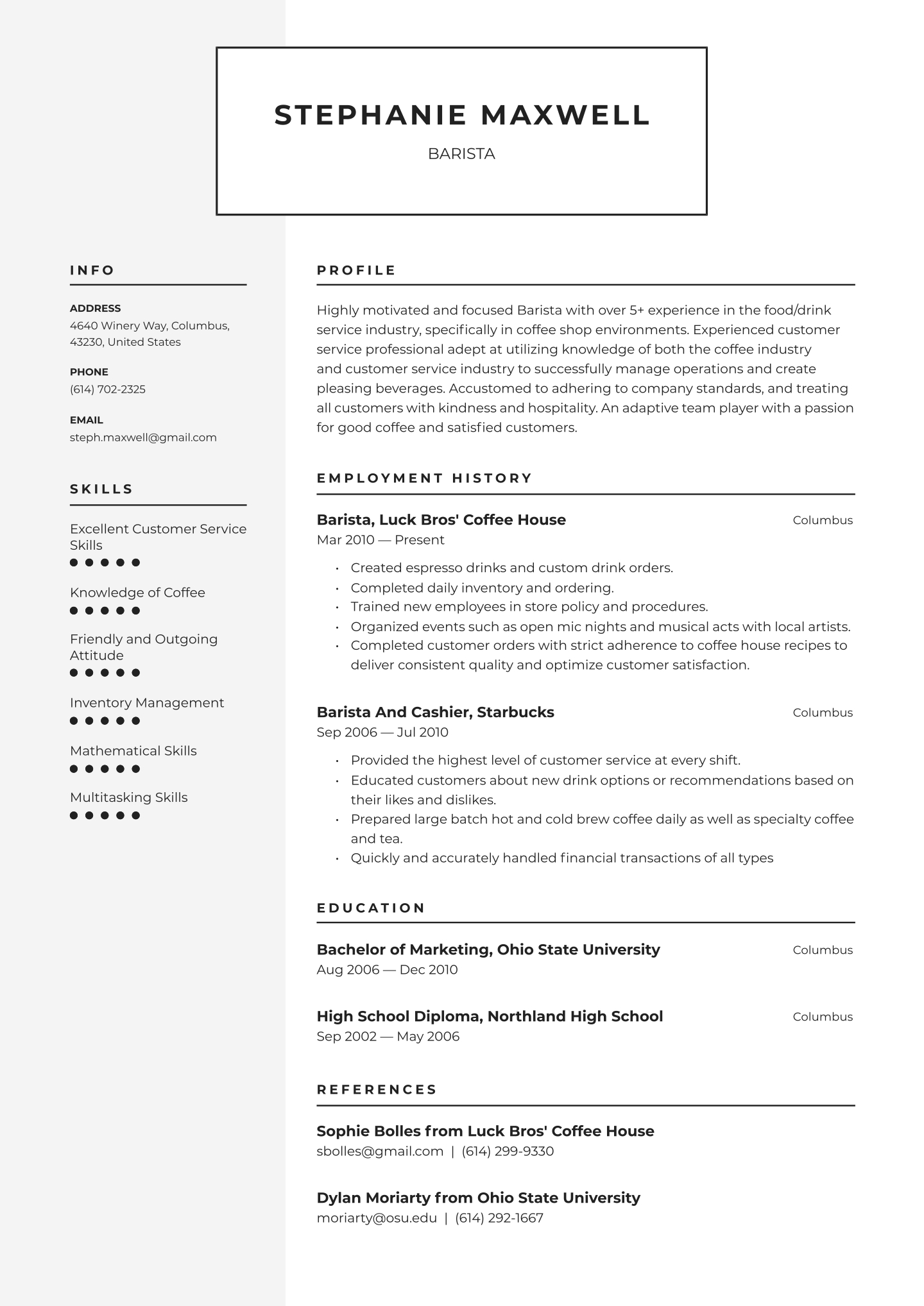 Barista Resume Examples Writing Tips 2020 Free Guide regarding measurements 1440 X 2036