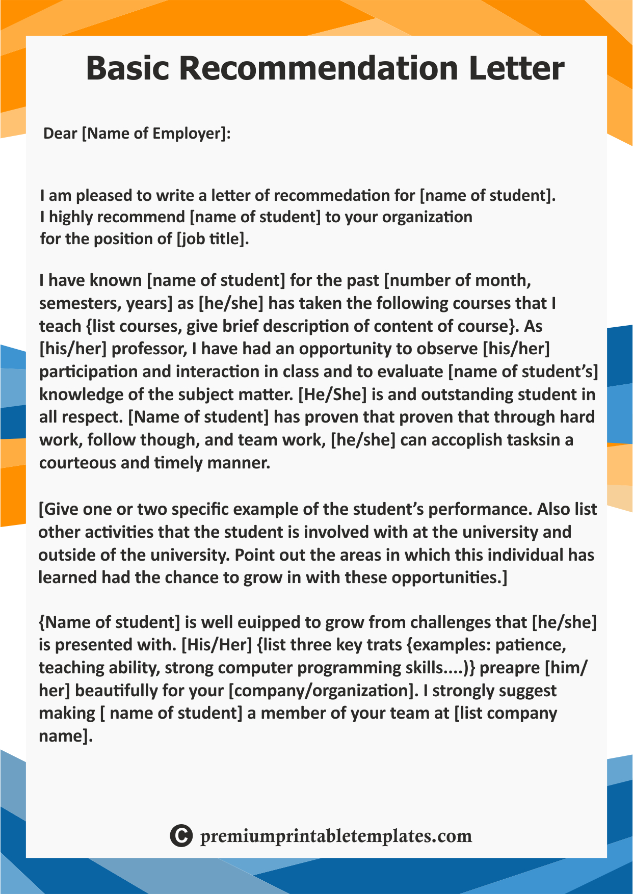 Basic Recommendation Letter Template Writing Letter Of inside proportions 1242 X 1754