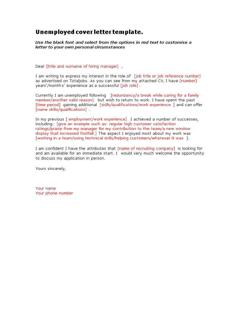 Basic Unemployed Cover Letter Templates At inside dimensions 816 X 1056