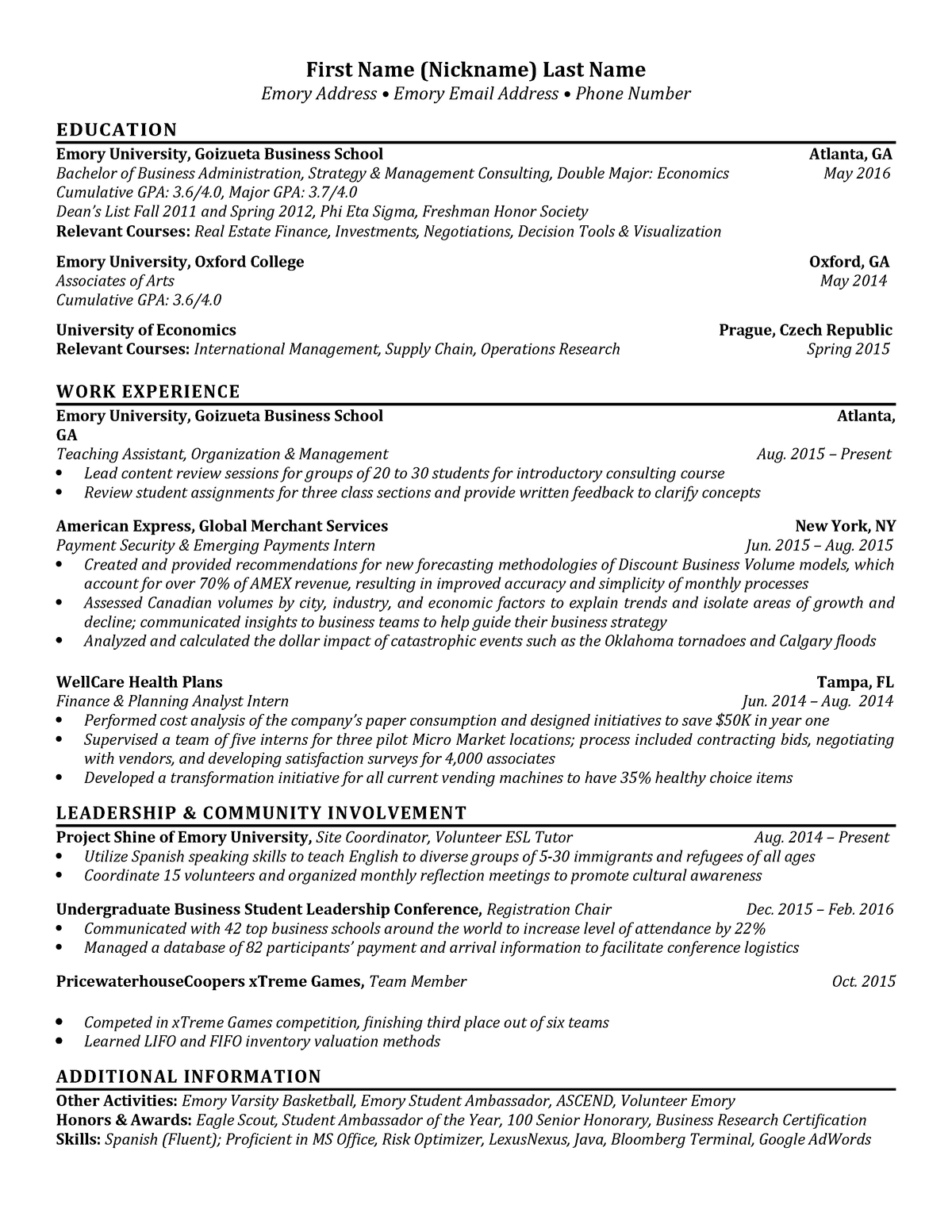 Bba Resume Template For Fall 2017 Spring 2018 Econ 341 for dimensions 1200 X 1553