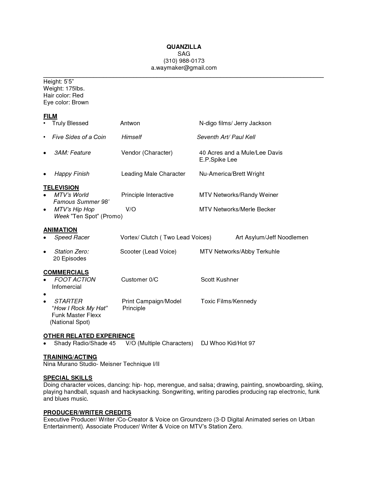 Beginner Acting Resume Template Examples Resumes Sample For with regard to proportions 1275 X 1650