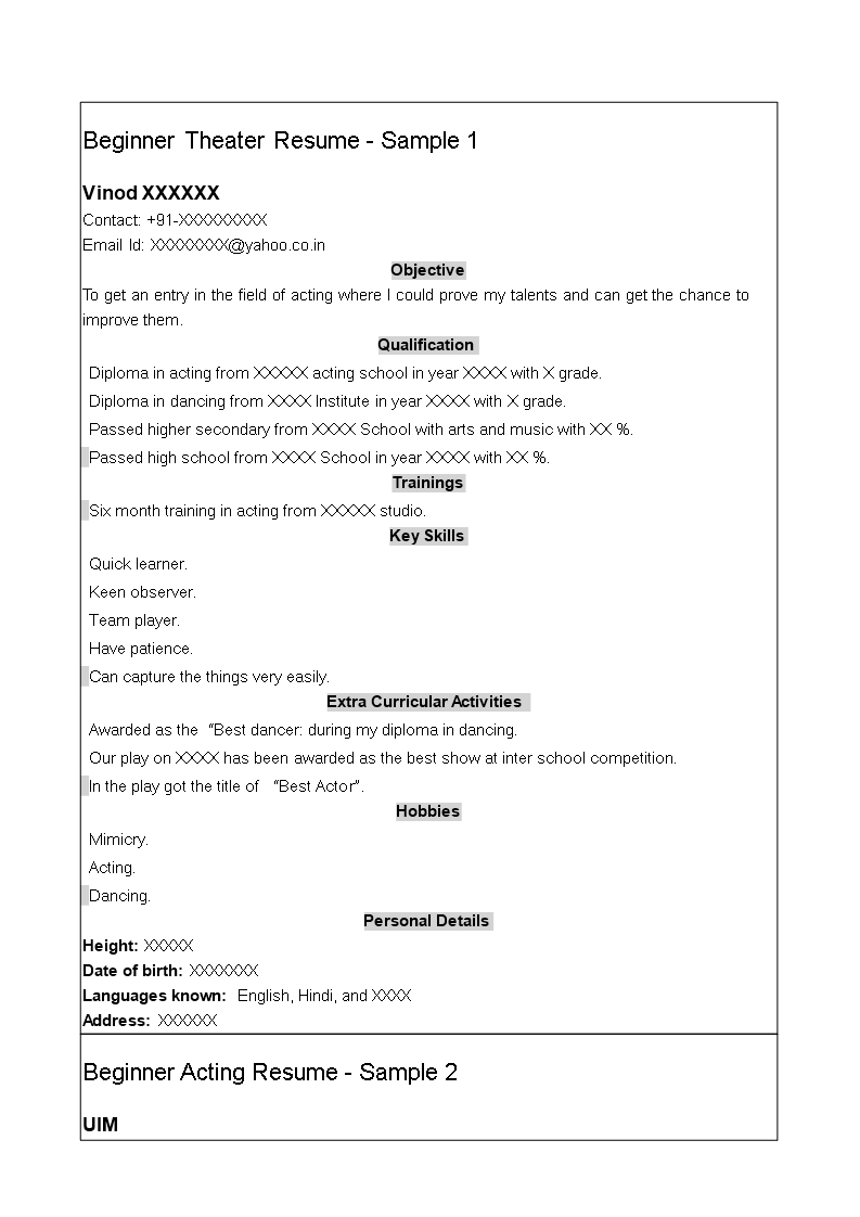 Beginner Theatre Resume Templates At in proportions 793 X 1122