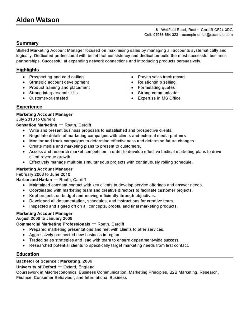 Best Account Manager Resume Example Livecareer inside dimensions 800 X 1035