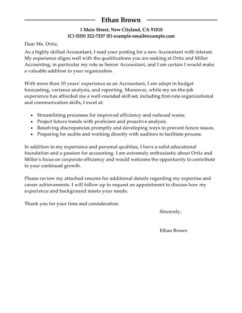 Best Accountant Cover Letter Examples Livecareer regarding measurements 800 X 1035