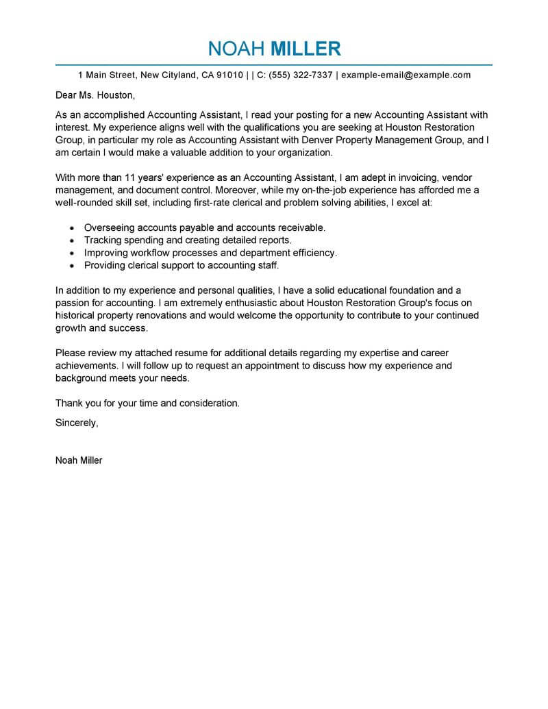 Best Accounting Assistant Cover Letter Examples Livecareer inside measurements 800 X 1035