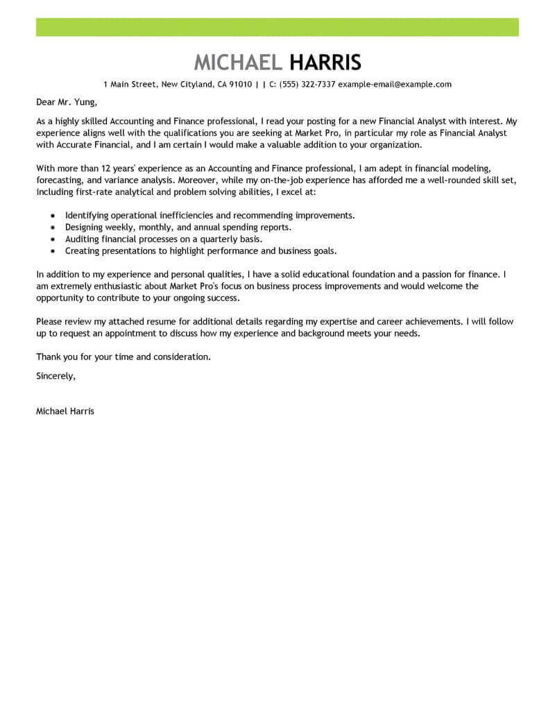 Best Accounting Finance Cover Letter Examples Livecareer for measurements 800 X 1035