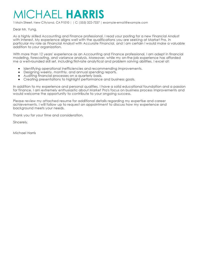 Best Accounting Finance Cover Letter Examples Livecareer inside dimensions 800 X 1035