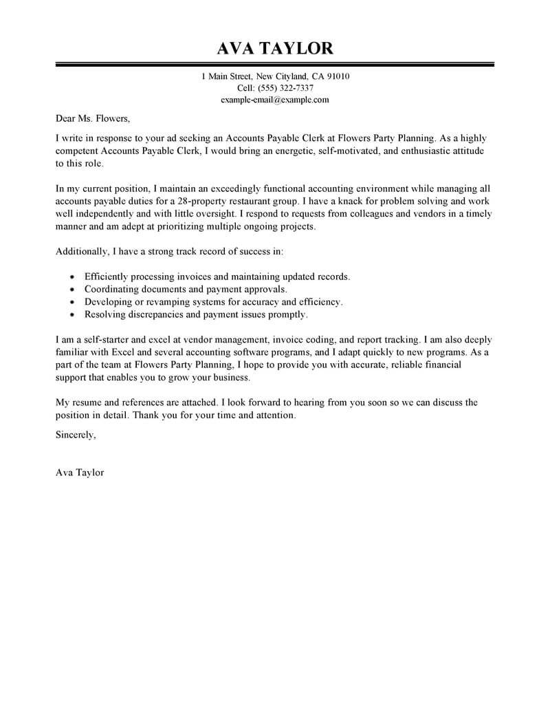 Best Accounts Payable Specialist Cover Letter Examples inside size 800 X 1035