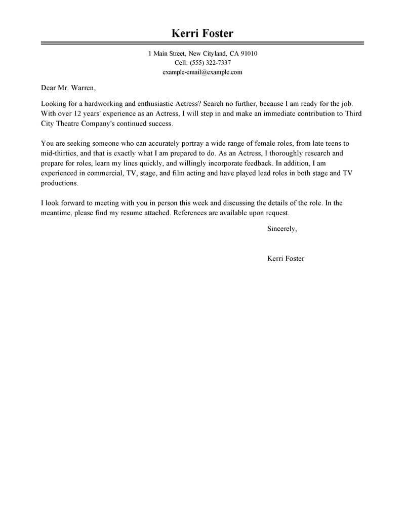 Best Actoractress Cover Letter Examples Livecareer with regard to dimensions 800 X 1035