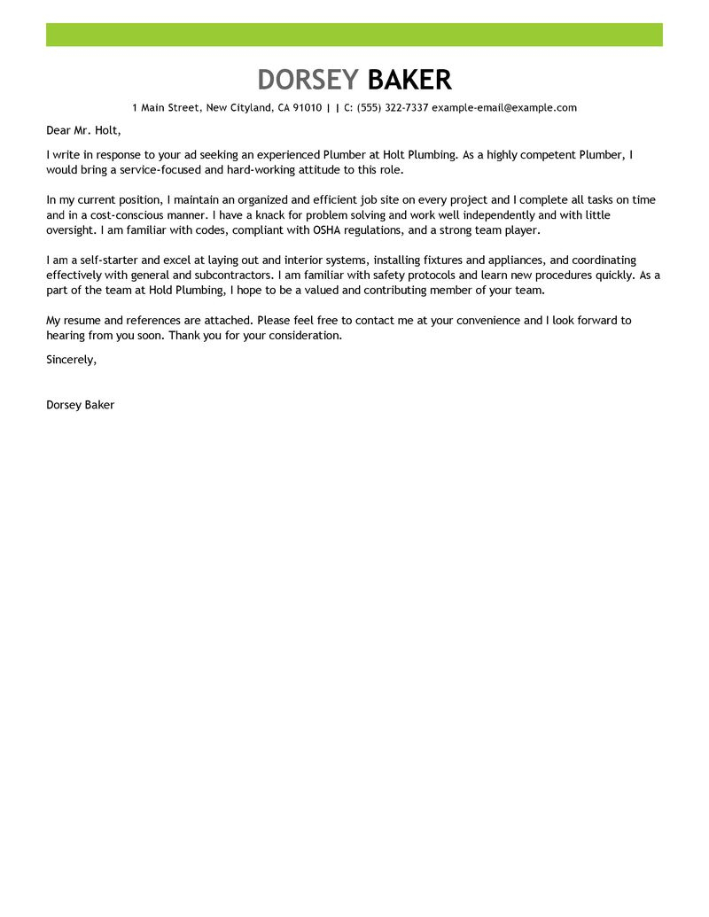 Best Apprentice Plumber Cover Letter Examples Livecareer throughout dimensions 800 X 1035