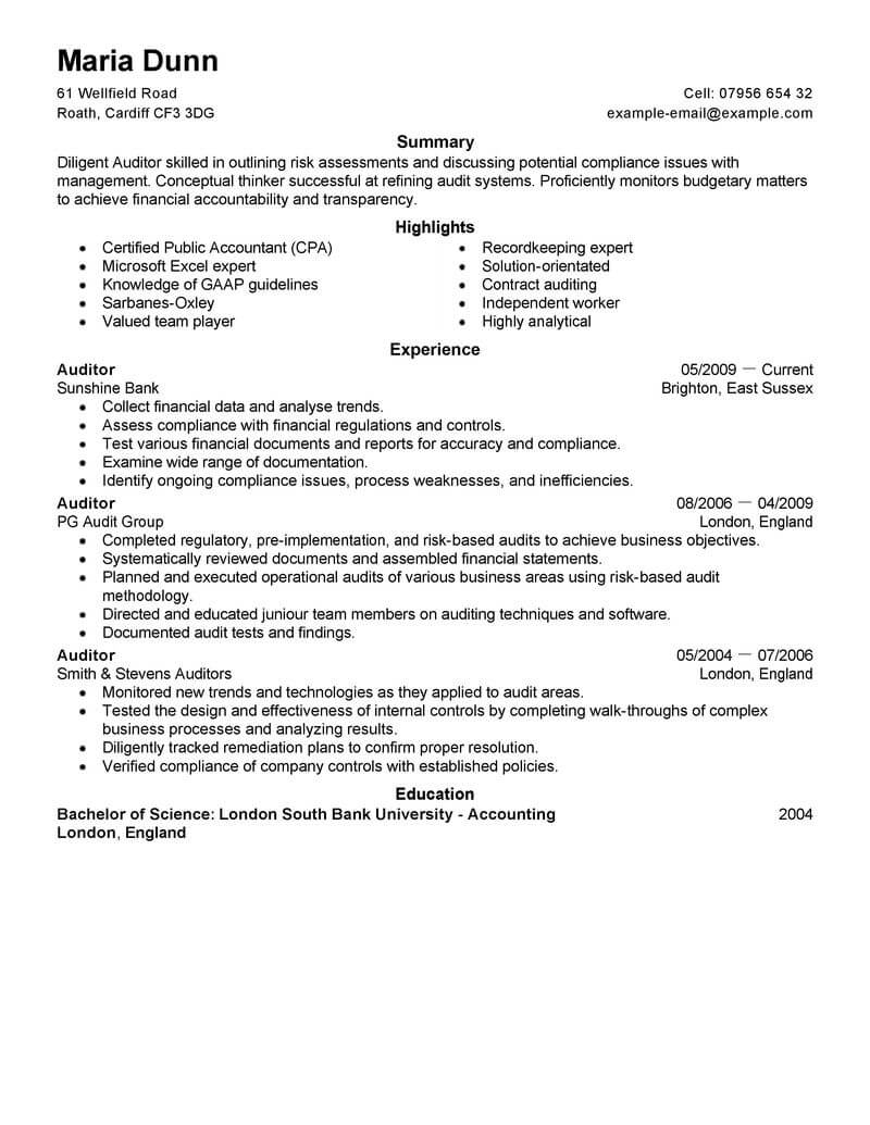 Best Auditor Resume Example Livecareer in sizing 800 X 1035