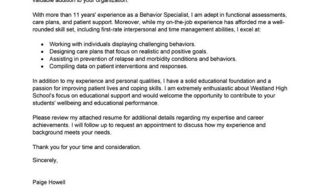 Best Behavior Specialist Cover Letter Examples Livecareer with dimensions 800 X 1035