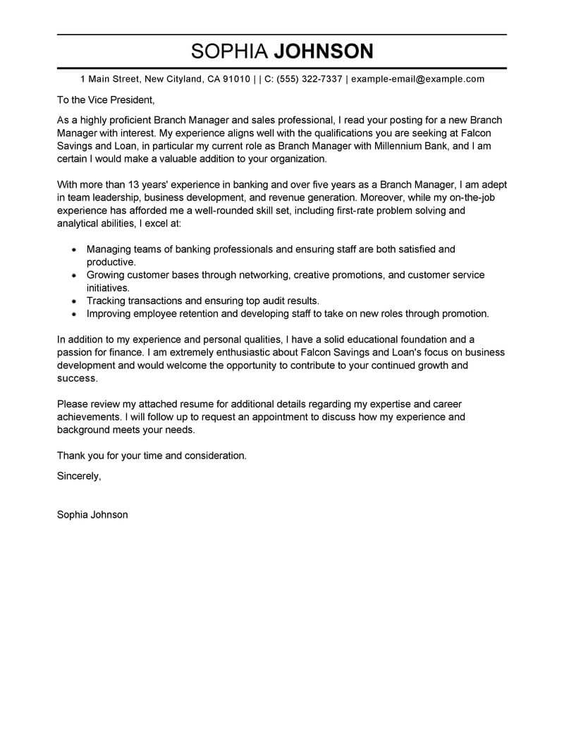 Best Branch Manager Cover Letter Examples Livecareer intended for dimensions 800 X 1035