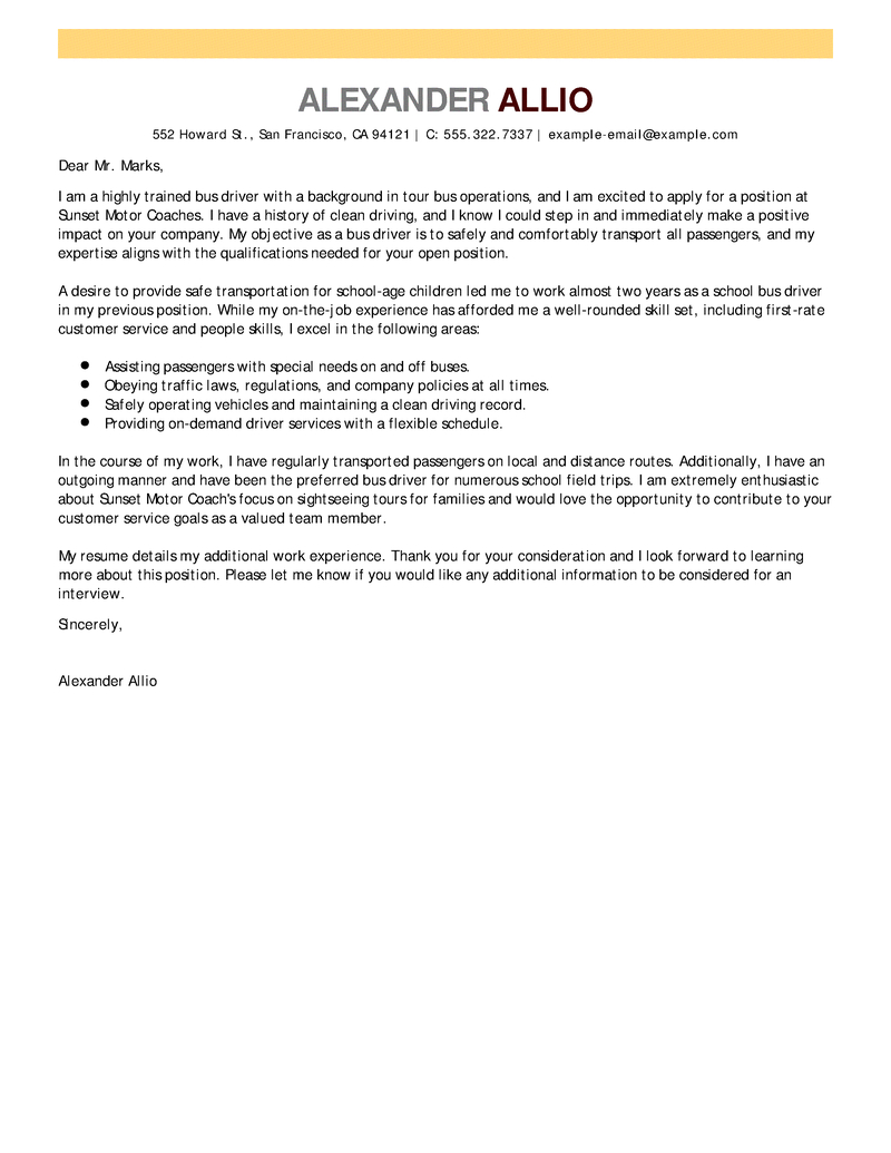 Best Bus Driver Cover Letter Examples Livecareer intended for measurements 800 X 1035