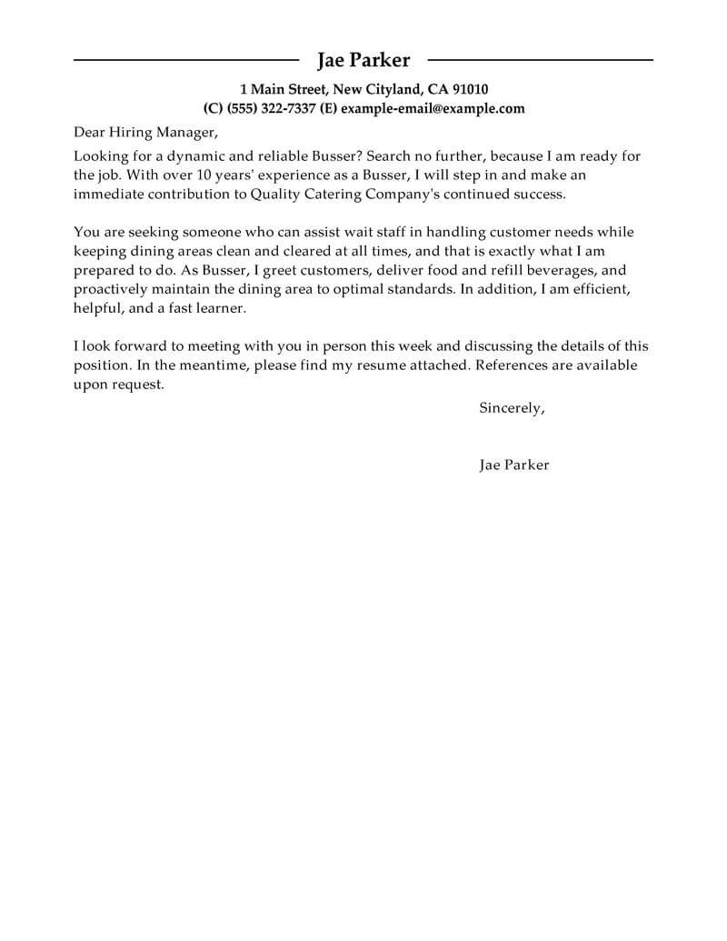 Best Busser Cover Letter Examples Livecareer with size 800 X 1035