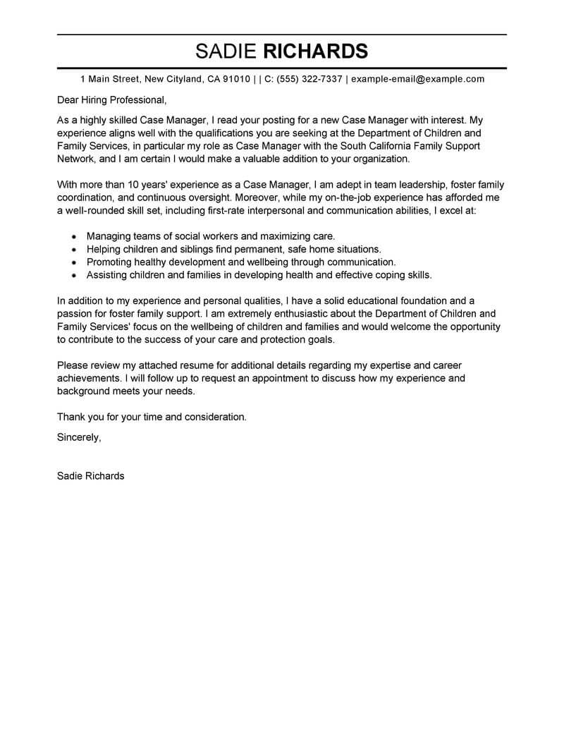 Best Case Manager Cover Letter Examples Livecareer for sizing 800 X 1035